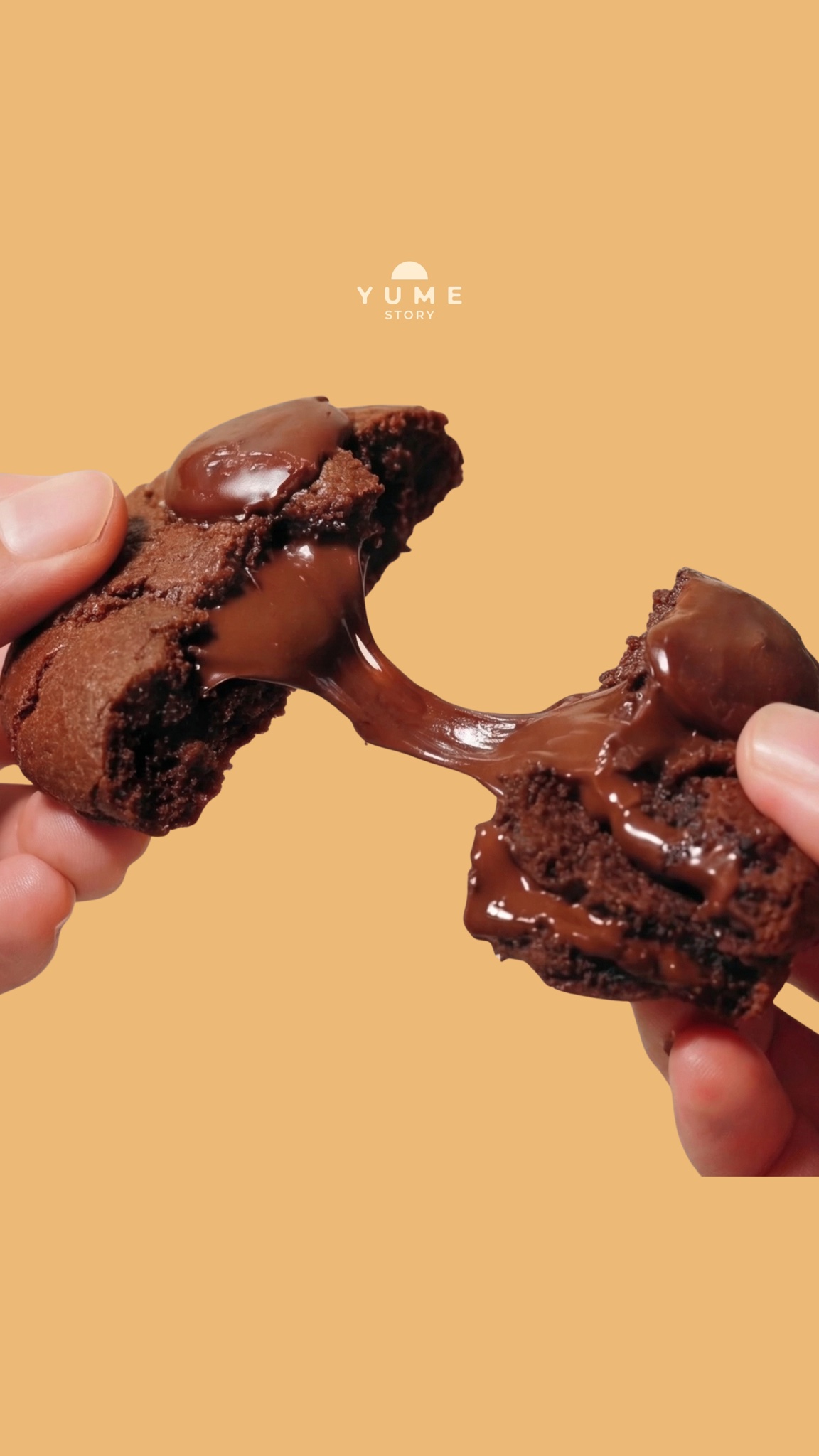 Yume Story chocolate cookie pulled apart with melted chocolate filling